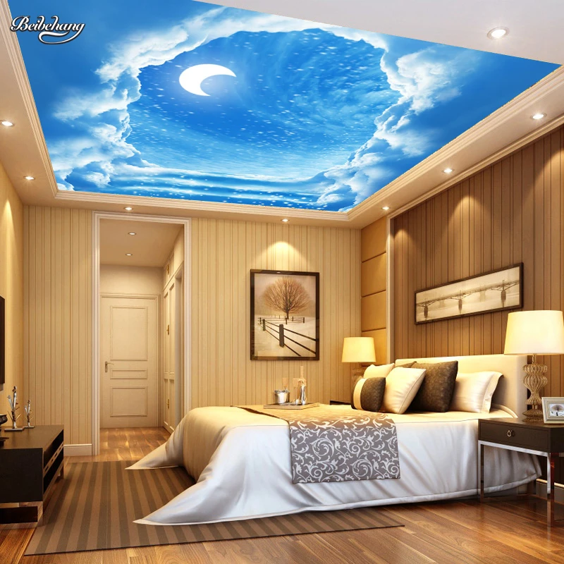 Обои beibehang с рисунком синего неба и Луны|ceiling murals wallpaper|mural wallpaperwallpaper blue |