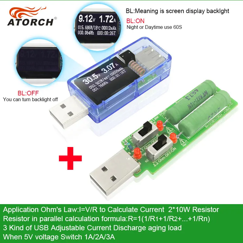 ATORCH тестер USB+ нагрузка постоянного тока цифровой вольтметр amperimetro зарядного устройства power bank charger, Индикатор автомобиля напряжение переменного тока измеритель