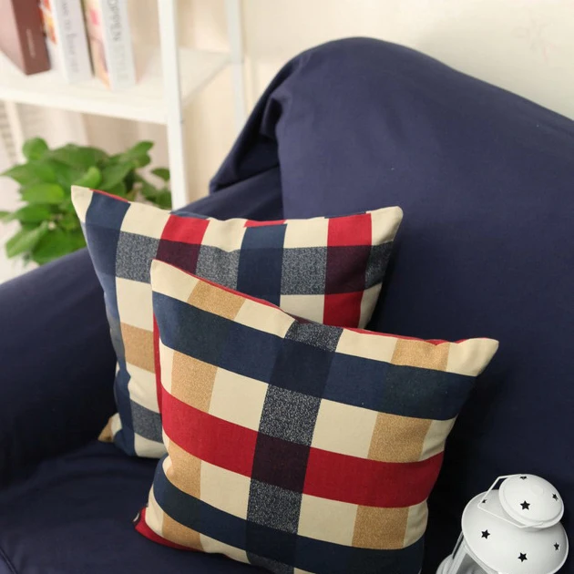 Деревенский красный синий квадратный 100% хлопок Подушка Наволочка Шотландия плед