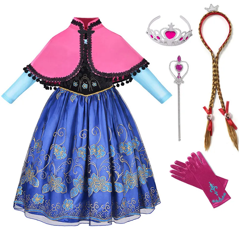 6Pcs Dress Set-2 PaMaBa/Классические платья принцессы Анны для девочек; детский подарок на день рождения; костюм Анны; карнавальный костюм Анны на Хэллоуин - Цвет: 6Pcs Dress Set-2