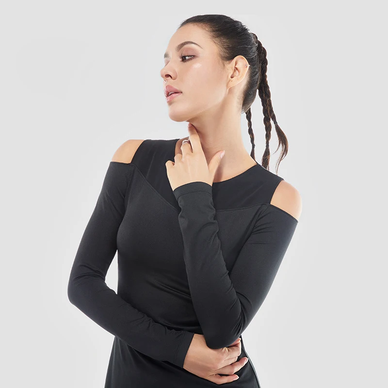 2017 Женский Топ для йоги с открытыми плечами длинный рукав Джерси Спортивная
