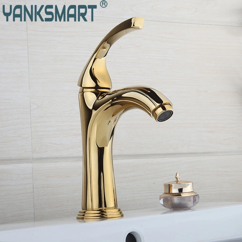 

YANKSMART Bathroom Golden Brass Body Basin Sink Faucet Sumptuous Contemporary Single Handle Bathroom Basin Sink Mixer Tap