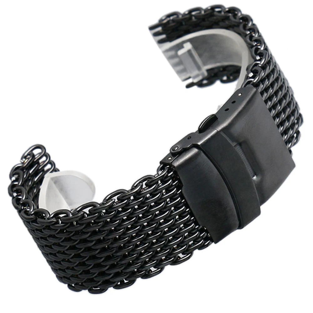 Ремешок сменный из нержавеющей стали для наручных часов черный металлический