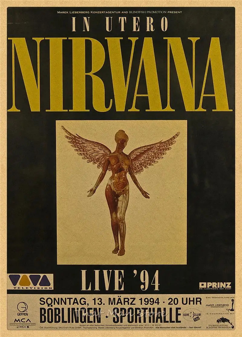 ВИНТАЖНЫЙ ПЛАКАТ Nirvana Kurt Cobain dormitory крафт-рок-оркестр декоративная живопись постер ретро-плакат - Цвет: Белый