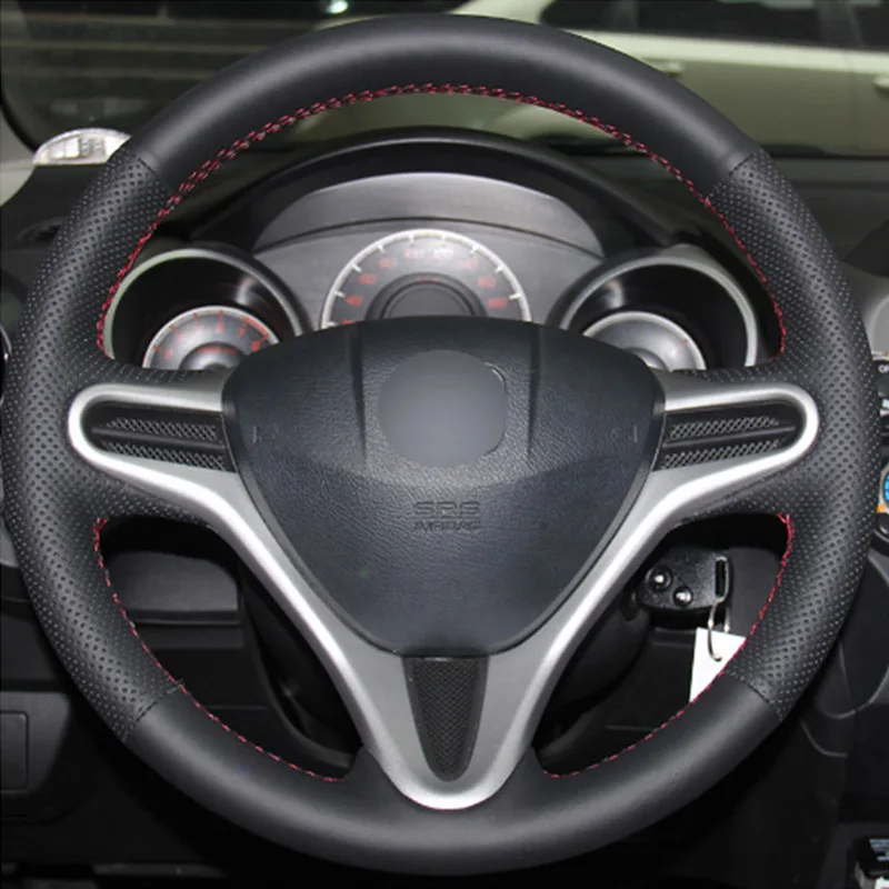 Топ Кожаный руль ручной стежок на обертывание чехол для Honda Jazz Fit 2009 13|Чехлы руль| |
