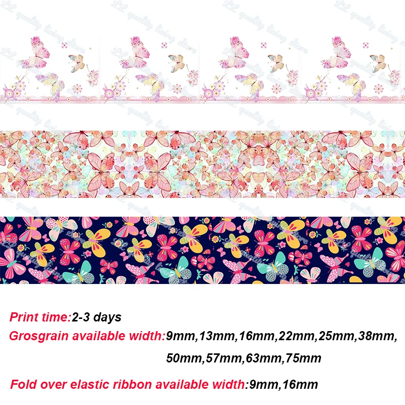 

New butterfly printed grosgrain ribbon DIY handmadeHair accessories Material wedding 50 yards