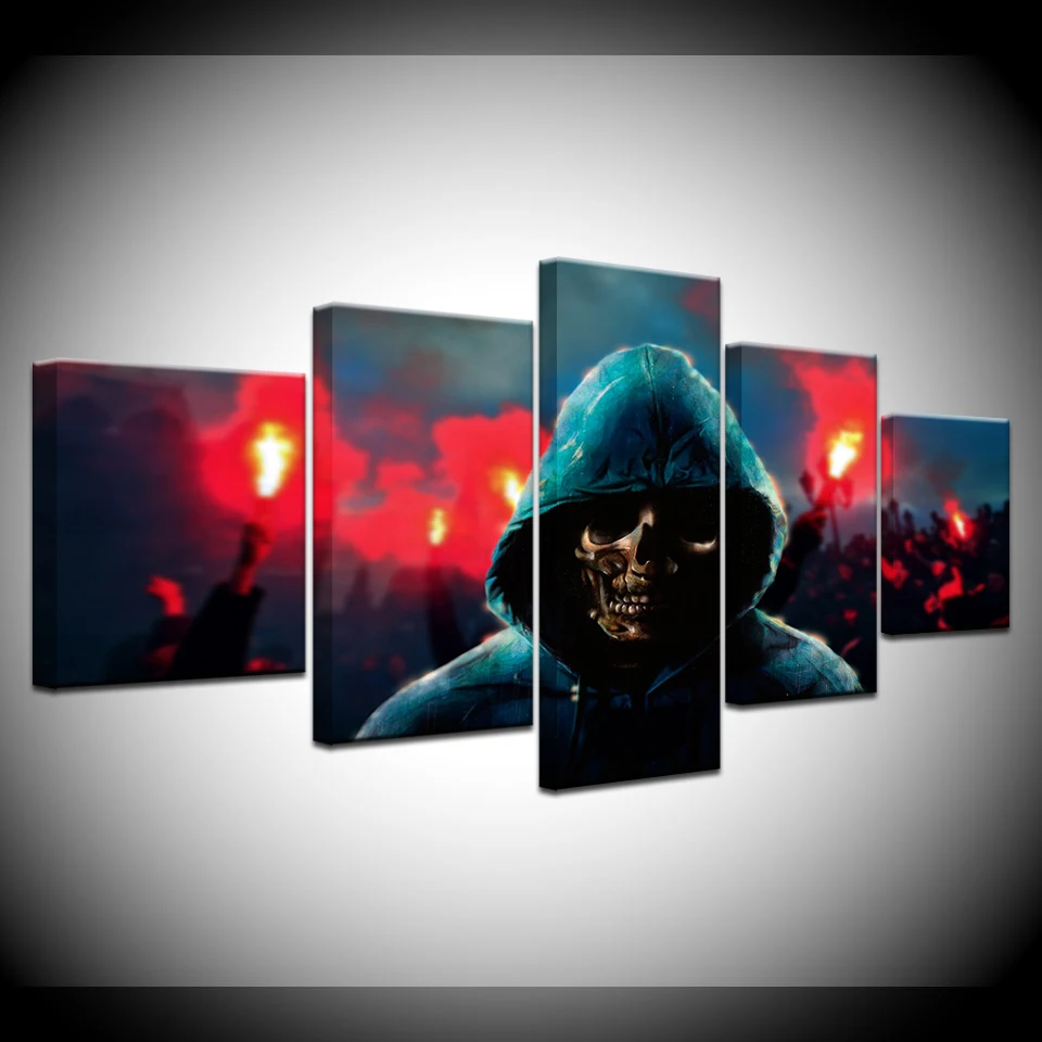 

Skull Man Canvas Print Pictures Art Cuadros Decoraction Vintage Poster Retro 5Pcs Modern Wall Printed Pictures For Home Decor