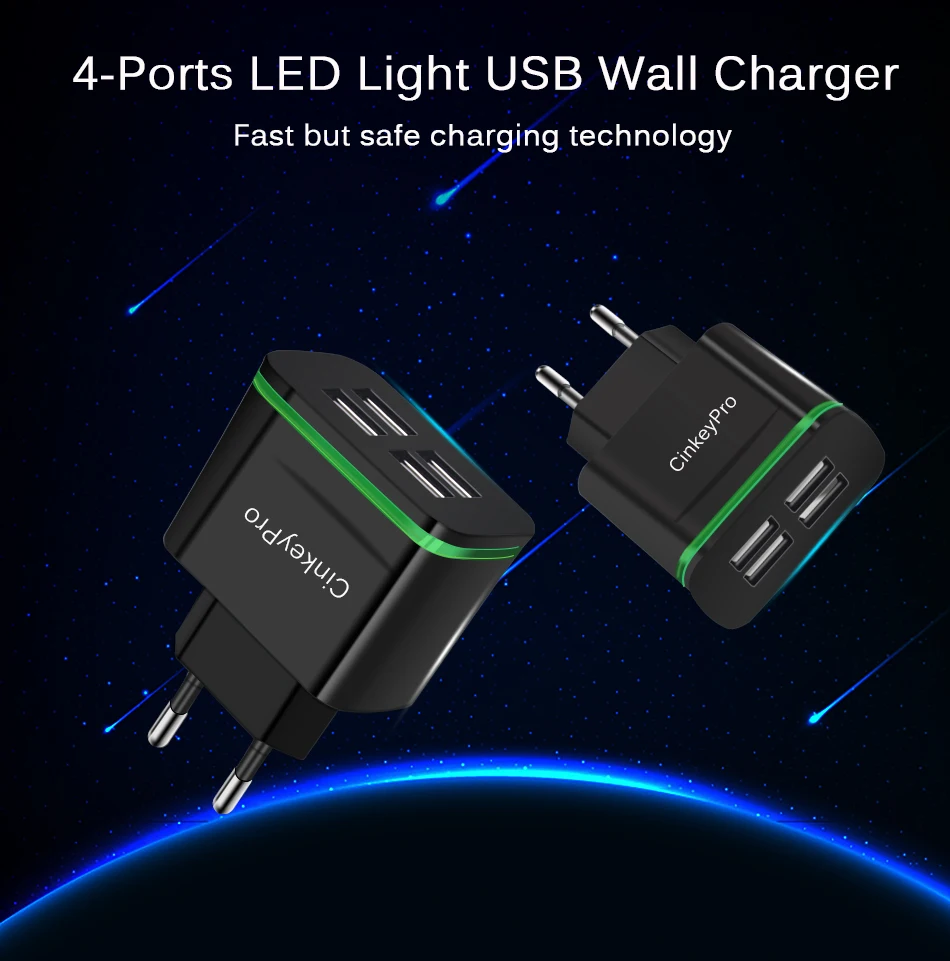 CinkeyPro 4 Порты USB Зарядное устройство 5 V/4A Смарт настенный адаптер мобильного телефона для передачи данных и зарядки устройства для iPhone iPad штепсельная вилка европейского стандарта