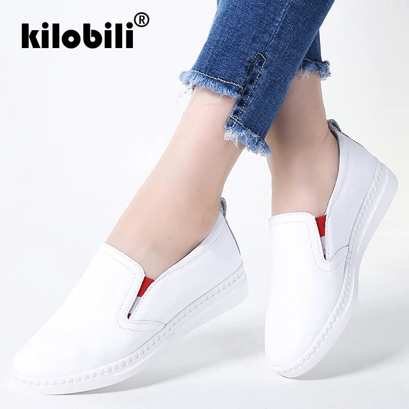 Kilobili/2018 г. осенние женские кожаные лоферы Повседневные балетки на плоской