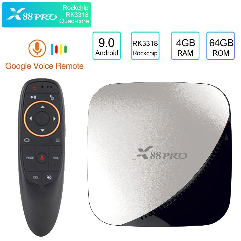 Android tv box X88 Pro 4G 64G android 9,0 smart tv Rockchip RK3318 четырехъядерный 2,4G& 5G wifi 4K HDR медиаплеер Google Play tv box