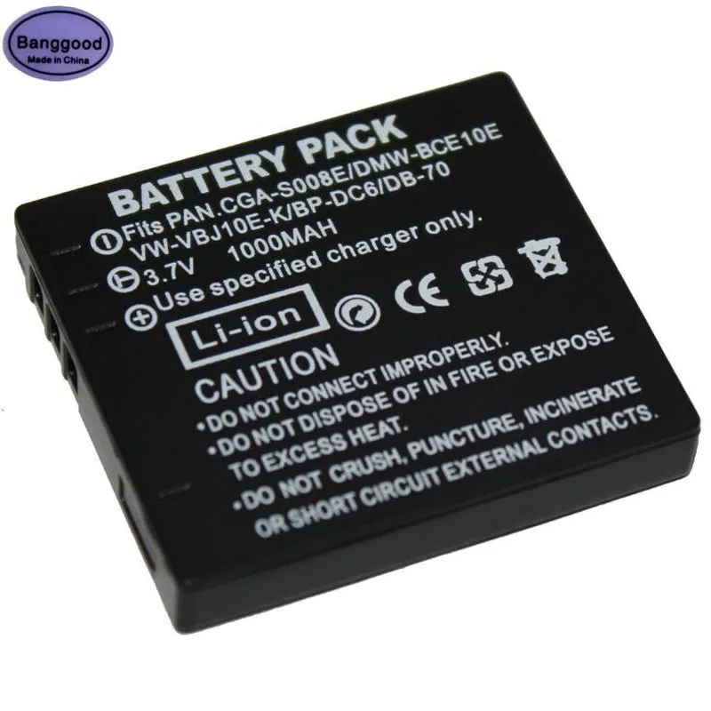 3 7 V 1000 мА/ч DMW-BCE10E CGA-S008E VW-VBJ10E DB-70 Камера Батарея для цифрового фотоаппарата Panasonic