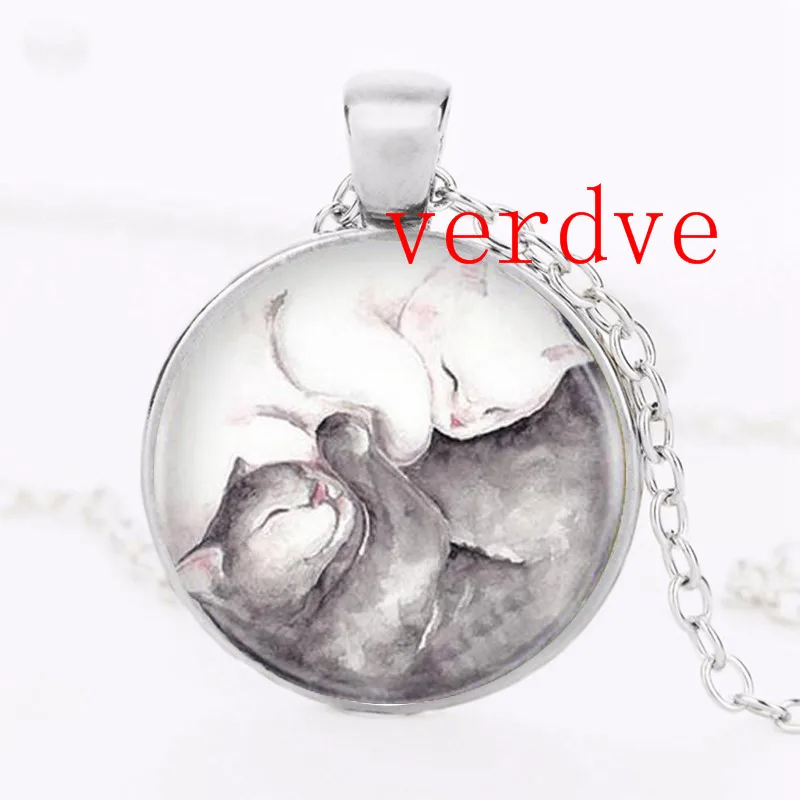 Винтажное ожерелье Yin Yang Lovers Kitty Cats 1 шт. подвеска кабошон черная длинная цепочка