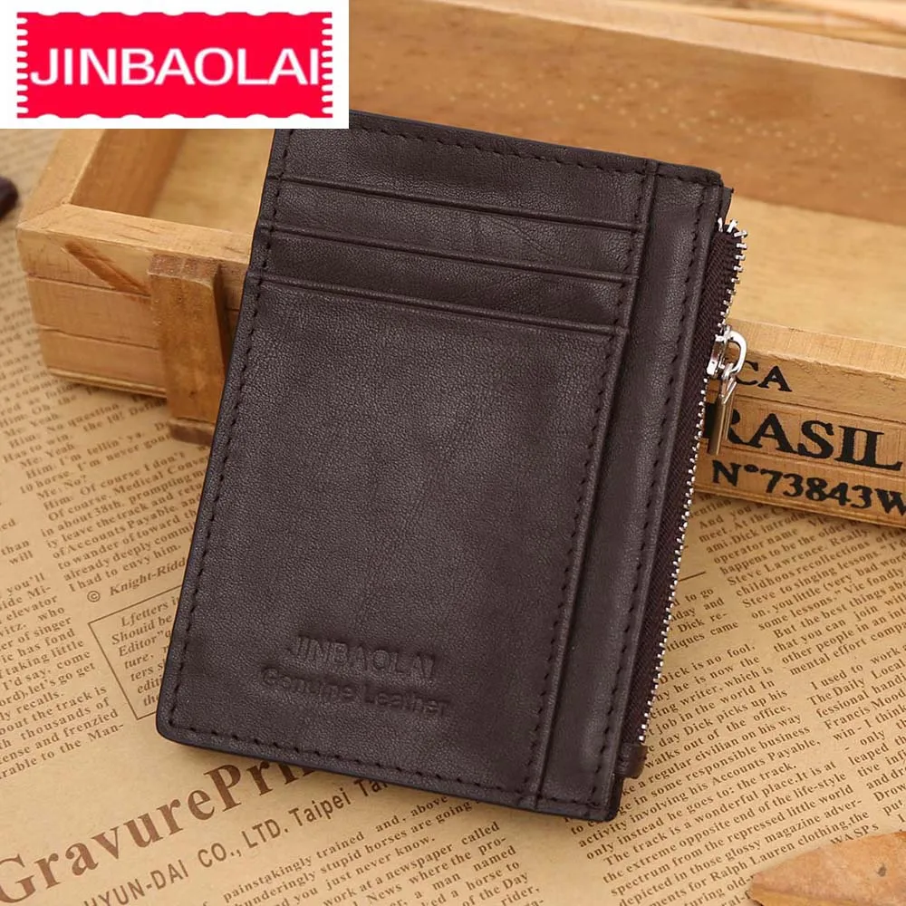 Кошелек JINBAOLAI мужской из натуральной коровьей кожи на молнии с отделением для