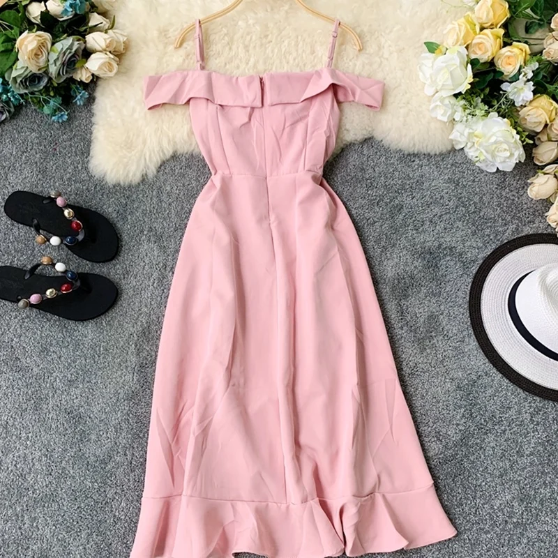 Женское платье с открытыми плечами ALPHALMODA элегантное оборками Летнее Платье До