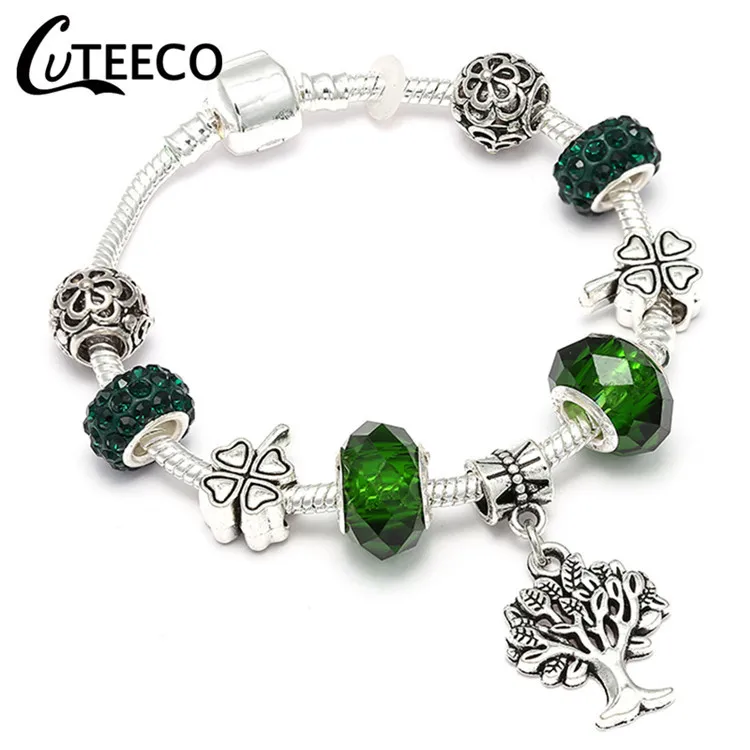 AC0154 CUTEECO, европейский стиль, 925, уникальные серебряные браслеты с подвесками, сделай сам, хрустальные бусины, брендовые браслеты и браслеты для женщин, ювелирное изделие, подарок - Окраска металла: AC0154