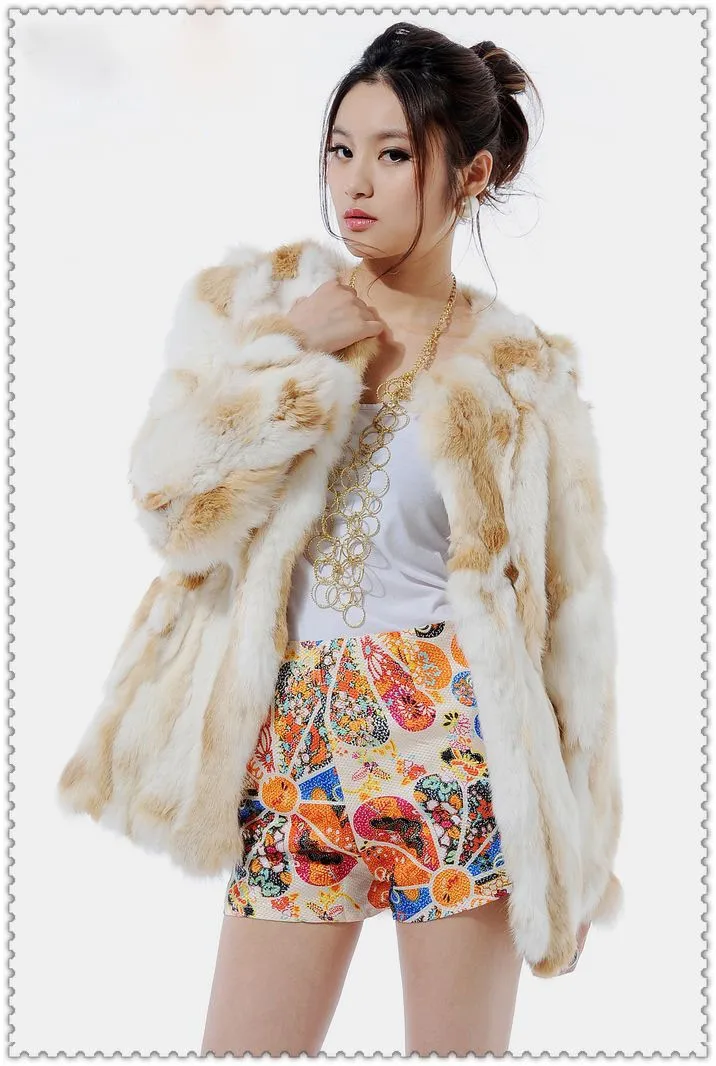 Женское пальто из натурального кроличьего меха осенне-зимняя женская меховая