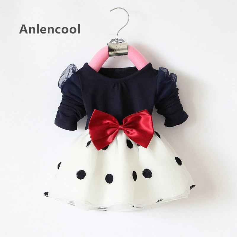 Anlencool 2020 Hot Sales Baby Girls Dress Cute Bow Long Sleeve Spring Sport Princess Style Party Clothing dress 0-2 Years | Мать и