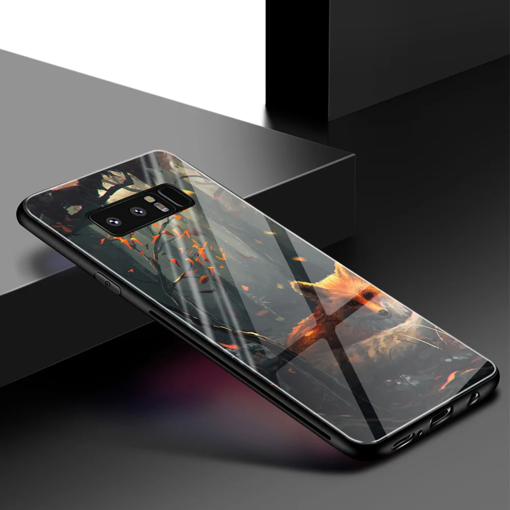 Для samsung S10 чехол с лисьим животным жестким задним стеклом для samsung Galaxy Note 8 9 10 S8 S9 S10 plus S10 Lite - Цвет: 02714