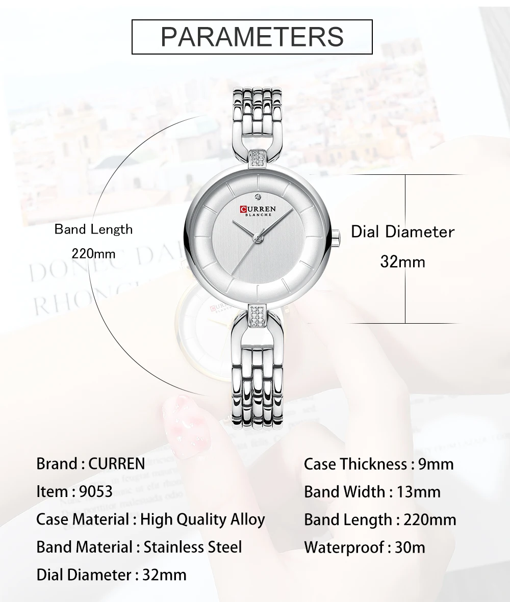 Curren Модные Серебряные часы для женщин Montre Femme роскошный ремешок из нержавеющей стали водонепроницаемые повседневные наручные часы подарок Reloj Mujer 9052