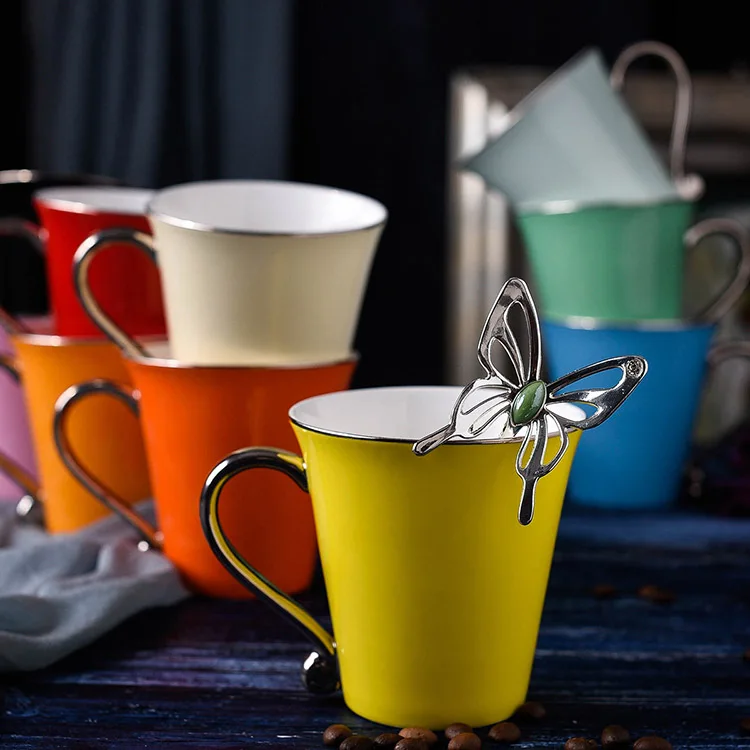 GLLead Silvering Hand Shank Ceramic Mug Simple Creative Coffee Mugs Office Tea Cup Porcelain 300ml Drinkware