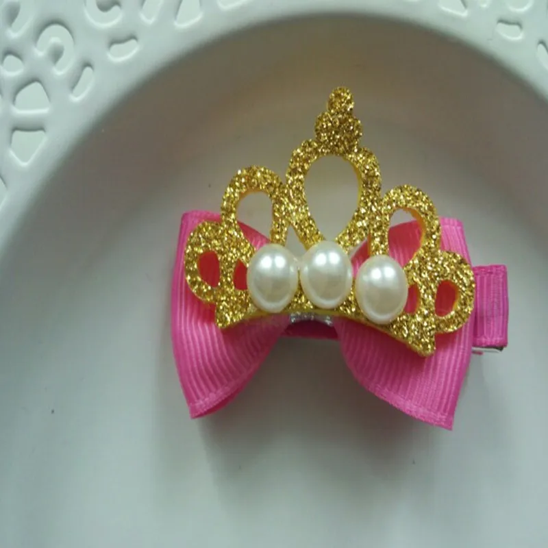 Детская блестящая кожаная повязка на голову с полой короной и жемчугом заколки