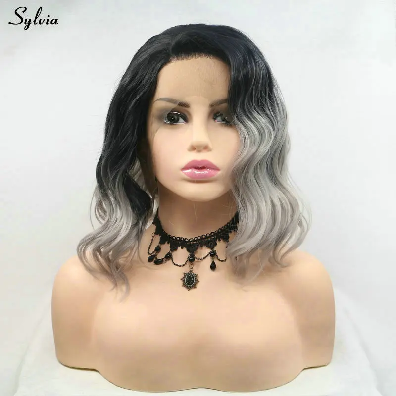 Sylvia омбре с темными корнями, розовый/серый/Блонд/серый/синий/фиолетовый синтетические парики для женщин, летние Волнистые Короткие парики