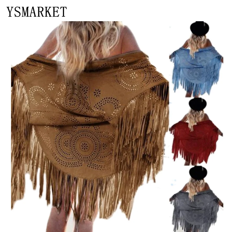 Новая женская мягкая шаль из искусственной замши с бахромой шарфы одноцветная