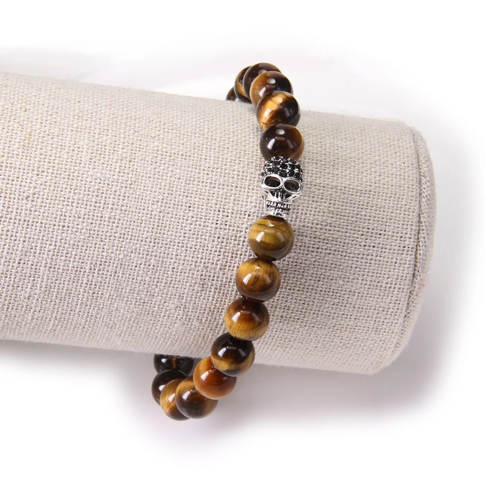 Браслет из серебра 925 пробы с тигровым глазом и бусинами | Браслеты