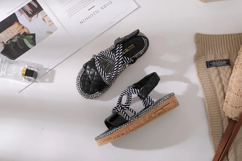 summer new women's platform sandals flat Women Shoes Sweet Lace-up Women's Open Toe Sandals Roman Mixed Color Shoes