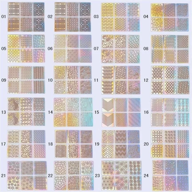 Виниловые трафареты для дизайна ногтей изогнутые 3d-насадки маникюра 24 листов