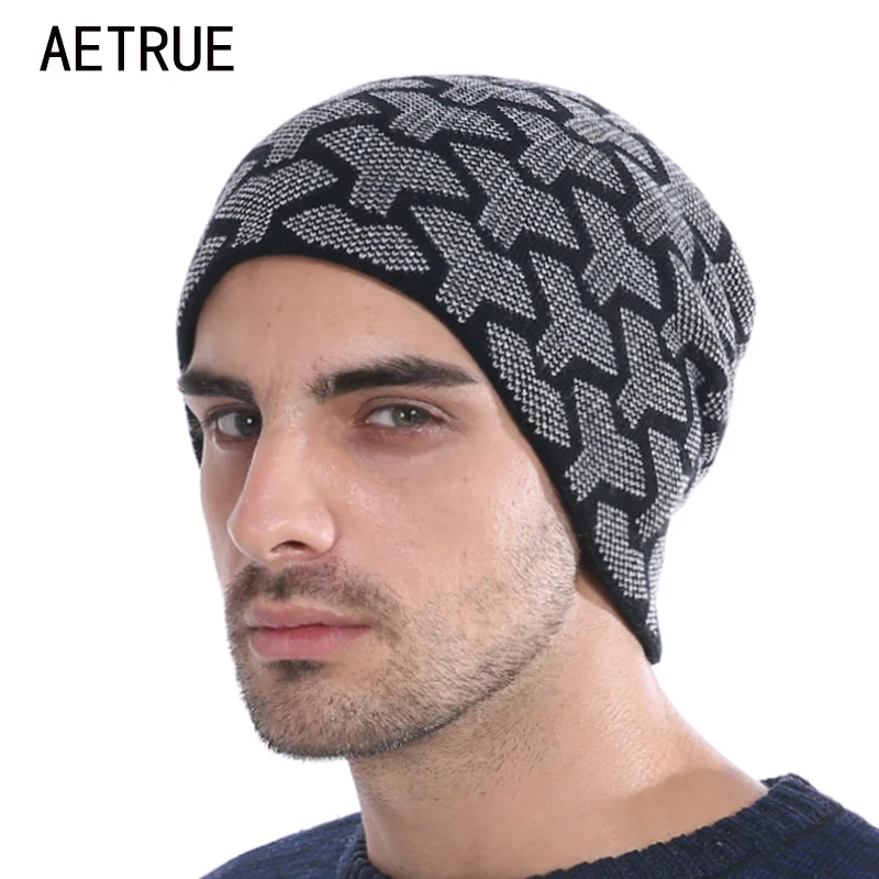 Мужские зимние шапки вязаная шапка женские для мужчин модные Теплые Мешковатые
