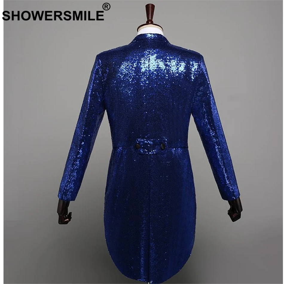 SHOWERSMILE куртка с блестками, Длинный блейзер, мужской красный пиджак с хвостом ласточки, сценический костюм певца, волшебника, пиджак, бренд 3XL, смокинг, блейзер