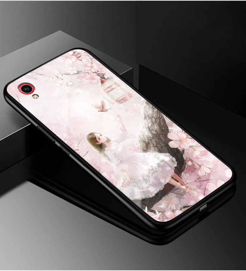 ДЛЯ Vivo Y91c чехол Y91i PC Пластиковый стеклянный чехол для телефона черный ТПУ бампер чехол для Vivo Y91i Vivo Y91c закаленное стекло Жесткий Чехол