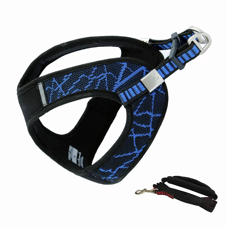 Blue harness leash Светоотражающий Поводок для собак, не Тянет Поводок для маленьких, средних и больших собак, для тренировок на открытом воздухе, для прогулок, поводок и поводок, набор - Цвет: Blue harness leash
