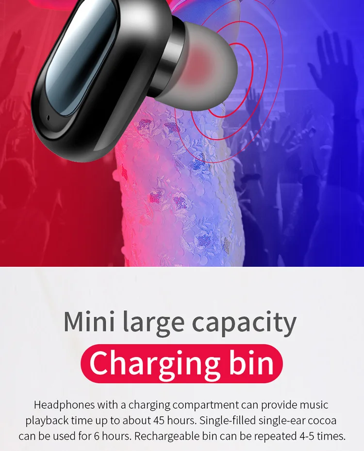 Orunjo L1 Bluetooth-гарнитура V5.0 TWS Беспроводные наушники Стереозвук Водонепроницаемые наушники Встроенный микрофон с зарядным устройством