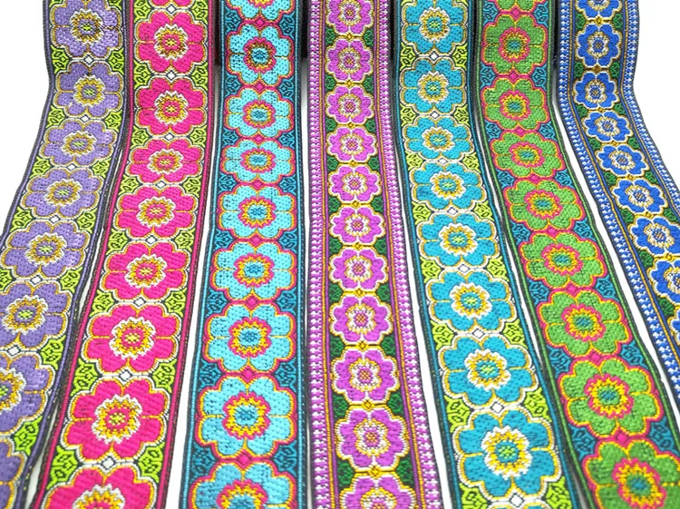 

7Design style 3.3cmx7Meter Gold thread embroidery plum blossom webbing polyester woven jacquard ribbon trim DIY accessories