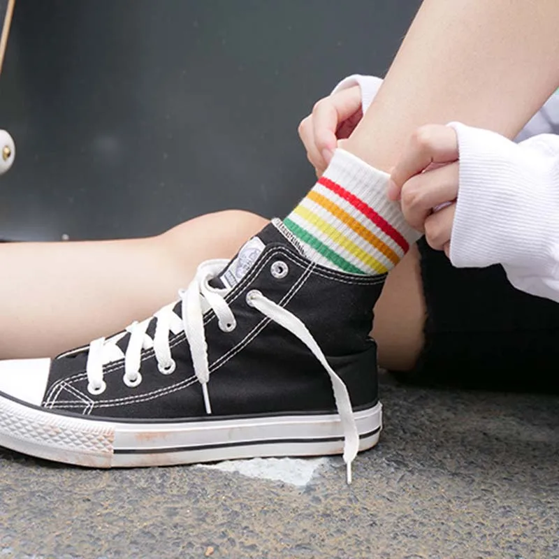 Зимние женские носки хлопковые в радужную полоску Рождественская мода теплые