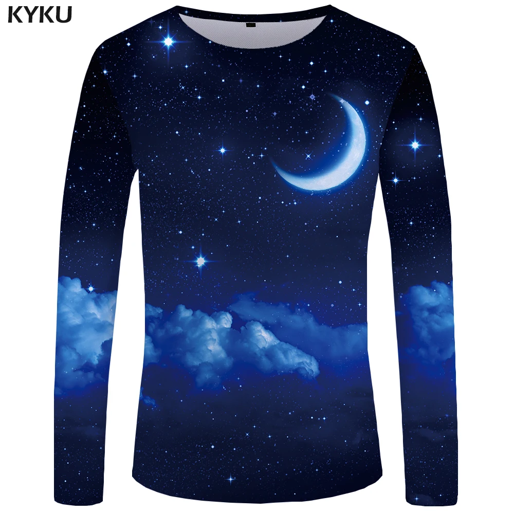 

Женская футболка с длинным рукавом KYKU, футболка с принтом в виде луны и звезд, одежда для занятий фитнесом