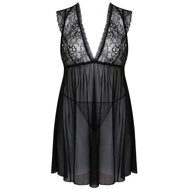 Для женщин Sexy Глубокий V шеи белье Babydoll пижамы нижнее кружевное пальто ночное