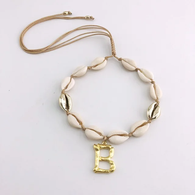 B Alfabet 26 букв Колье DIY простой стиль ручной работы ketting boho shell ожерелья A-Z кулон с регулировкой размер ожерелье - Окраска металла: B