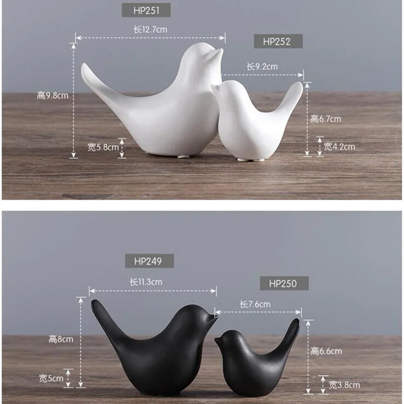 Милые животные керамические фигурки белые и черные птиц статуи украшения ручной