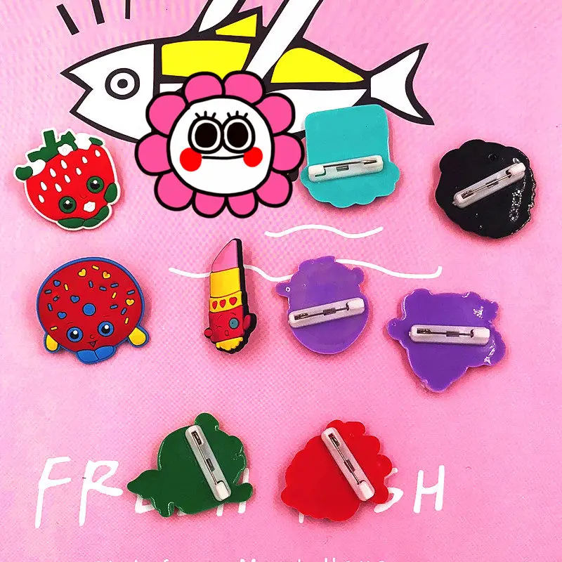 9PCS Kawaii Fruit Strawberry PVC Badges Pins Delicious Food Icon Buttons Clothes Bags Decoration Brooch |