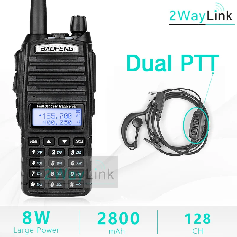 Add 2PTT Earpiece BaoFeng UV-82 рация 8 Вт U/V Baofeng UV 82 гарнитура рация 10 км Baofeng 8 Вт Радио uv 9r ham радио 10 км - Цвет: Add 2PTT Earpiece