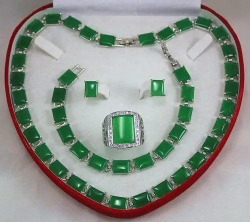 Нефритовый браслет/серьги/Кольцо/ожерелье набор HandcraftedAAA18K GP позолоченные часы
