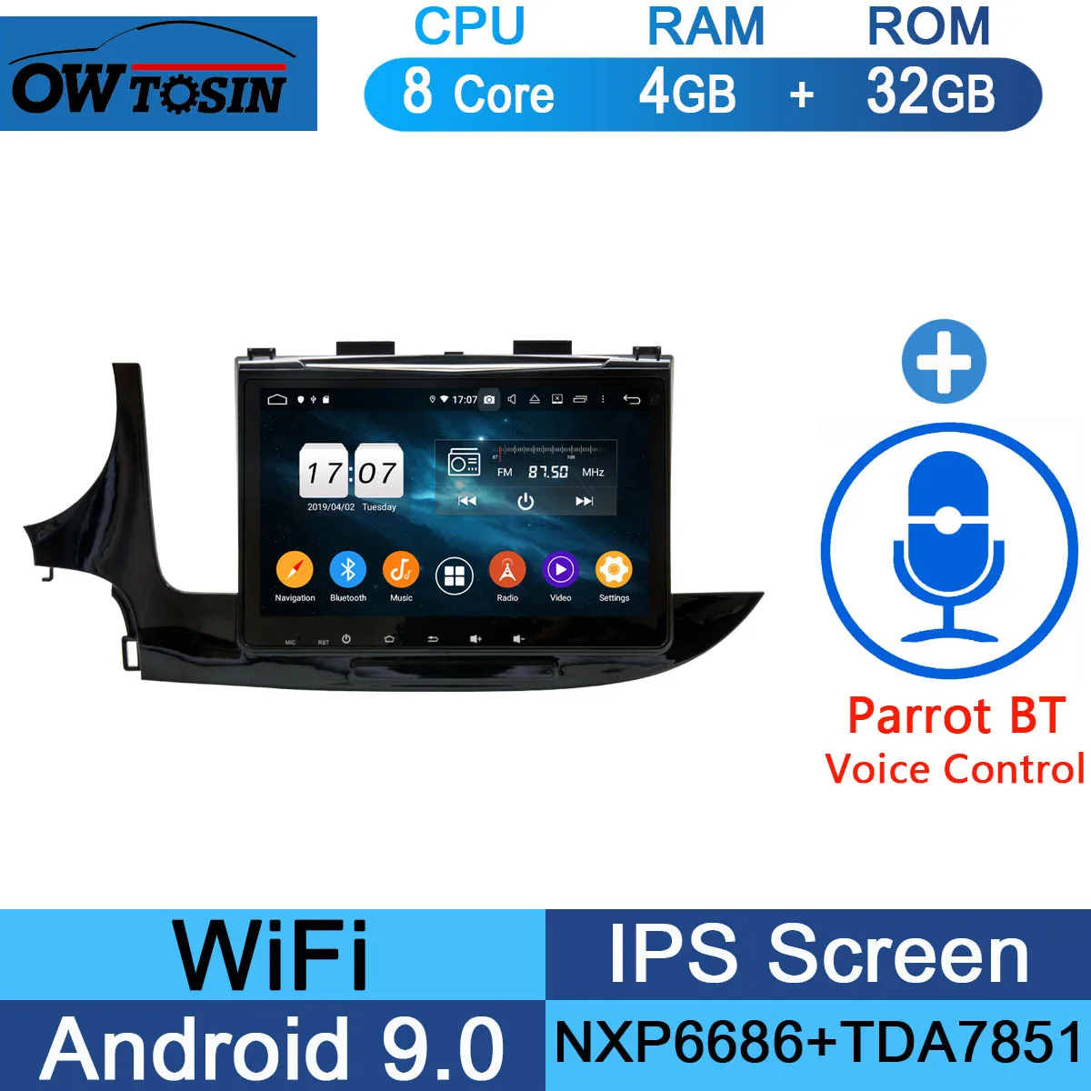 32G Parrot BT " ips Android 9,0 Восьмиядерный 4 Гб ram+ 64 ГБ rom автомобильный dvd-плеер для Opel Mokka Радио стерео DSP Adas CarPlay Parrot BT - Цвет: 32G Parrot BT