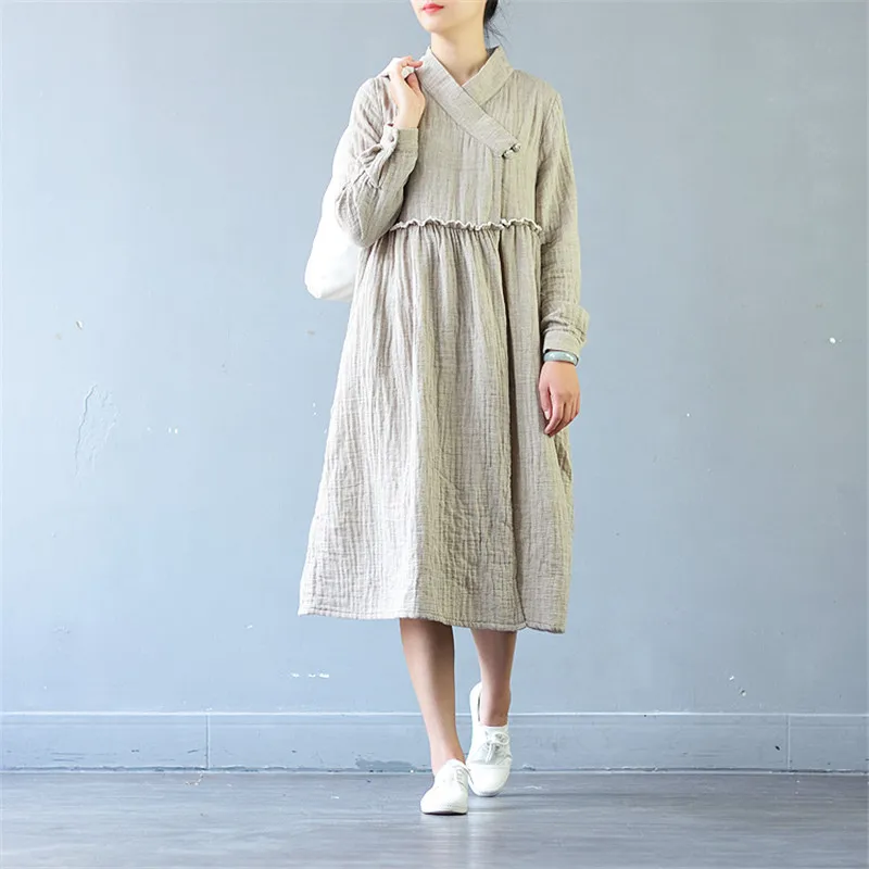 

Женское винтажное платье SCUWLINEN, повседневное хлопковое платье с длинным рукавом и кнопками, S421, весна-осень 2020