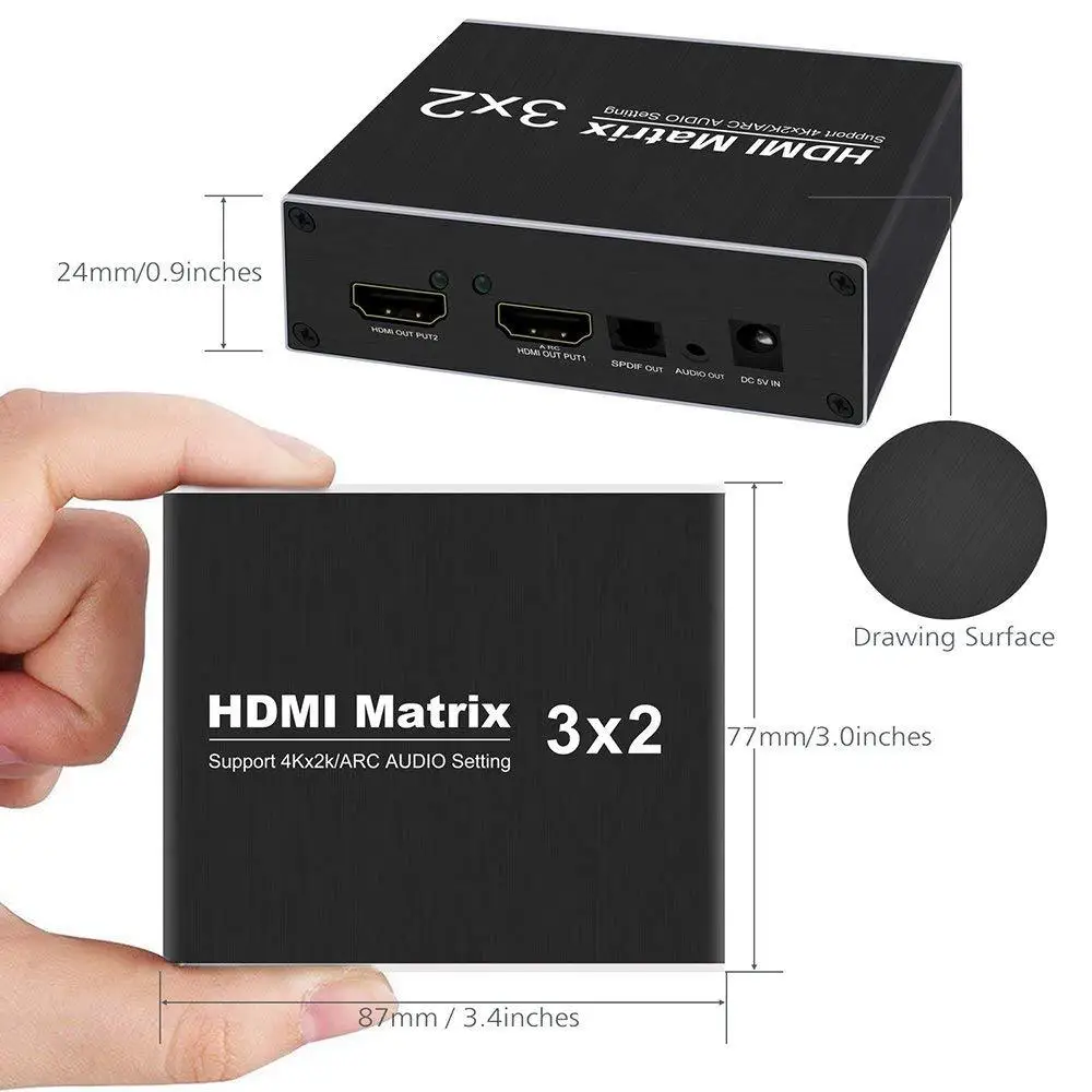 4K HDMI сплиттер 60 Гц Ultra HD 3X2 матричный коммутатор переключатель R/L + ARC 3 порта входы 2