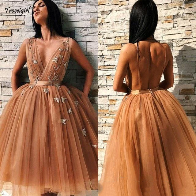 2019 Tulle Homecoming Dresses Applique A Line Sexy Spaghetti Sleeveless Cocktail Dress Backless Formal Party Gowns | Свадьбы и
