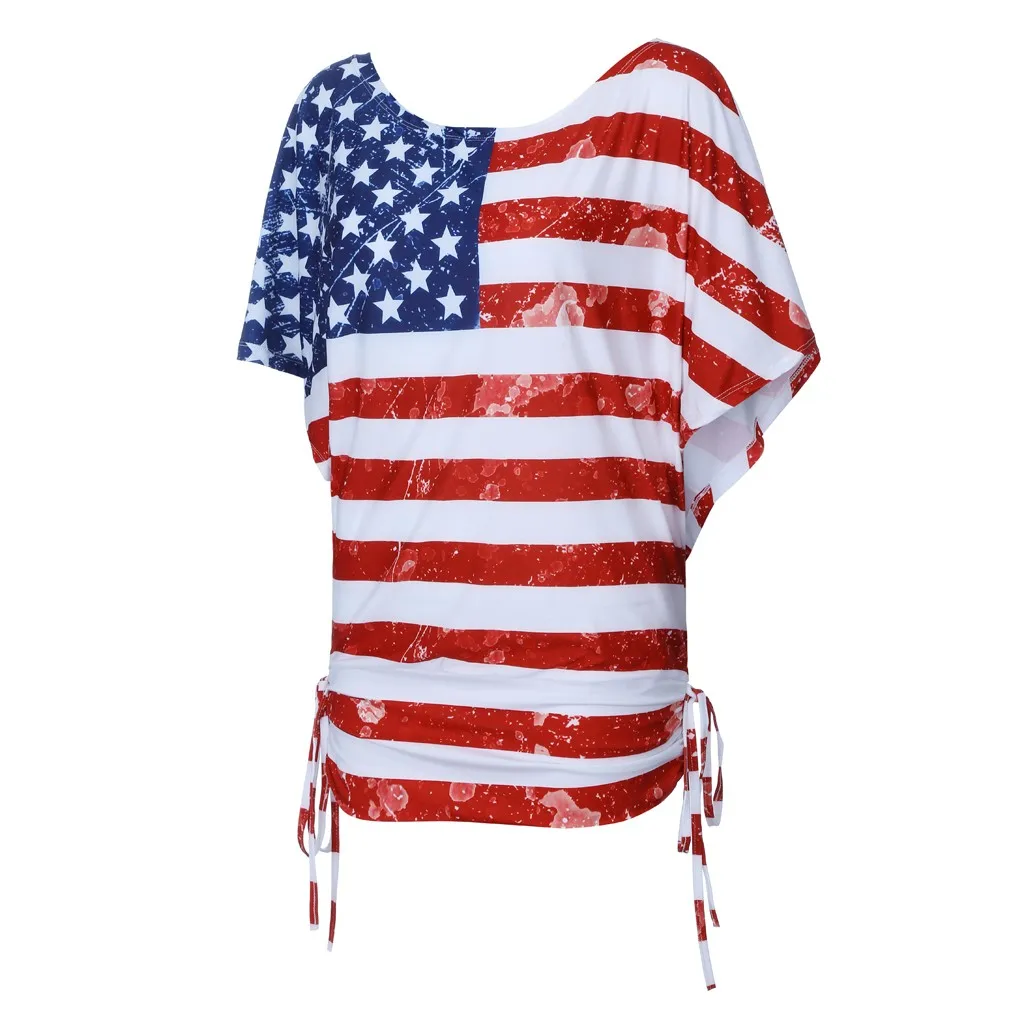 Женский короткий рукав патриотические полосы сердце с американским флагом