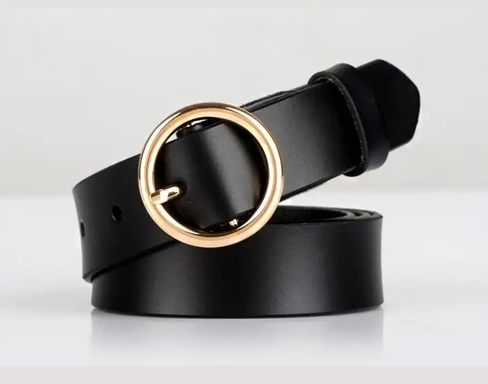 Женский ремень из воловьей кожи с круглой пряжкой|pure leather belt|cowhide beltbelt f |